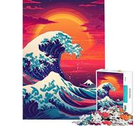 Puzzle 1000 pièces pour Adultes Great Wave Retro Brain Intelligence Challenge Addictive Toys on Game Hands-on Game Wall Art Gift Ideas (Taille 50x75cm)