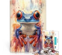 Puzzle 1000 pièces pour Adultes Grenouille arboricole aux Yeux Rouges à l'aquarelle Jeux Amusants Idées Cadeaux 38x26cm