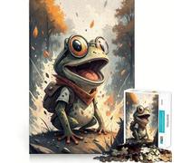 Puzzle 1000 pièces pour Adultes Grenouille de Dessin animé avec Sac à Dos et Lunettes Découpe Nette Jeu de Concentration Cadeau Jeu pour Passer Le Temps Scène de Noël Illustration (38x52cm)