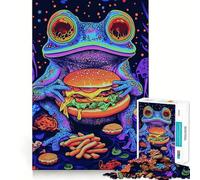 Puzzle 1000 pièces pour Adultes Grenouille psychédélique Mangeant Un Hamburger Jeu de réflexion Amusant et Original pour Noël (38x26cm)