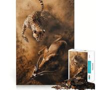 Puzzle 1000 pièces pour Adultes,guépard chassant Une Gazelle,Jeu d'adresse et de réflexion, pour se détendre et Passer Un Moment agréable (50x75cm)