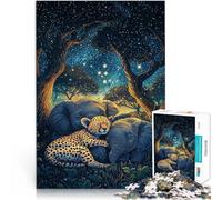 Puzzle 1000 pièces pour Adultes Guépard et éléphants sous Les étoiles Casse-tête pour Jeu éducatif pour Anniversaire, Noël 52x38cm