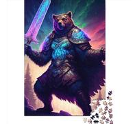 Puzzle 1000 Pièces pour Adultes - Guerrier avec Bouclier et Ours - Puzzle en Bois 1000 Pièces, Jeux de Relaxation et Puzzle 1000 Pièces (75x50cm)