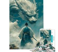 Puzzle 1000 pièces pour Adultes Guerrier Face à Un Dragon dans Le Ciel Jeux relaxants Jouets et Jeux éducatifs Cadeaux d'anniversaire pour Femmes (Dimensions 50x75cm)