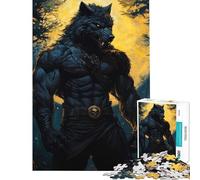 Puzzle 1000 pièces pour Adultes Guerrier Loup-Garou Noir Jeu éducatif et ludique Course de Vitesse Manuelle Idée Cadeau (Dimensions 38x52cm)
