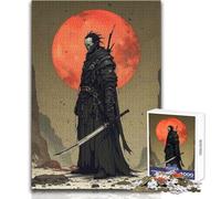 Puzzle 1000 pièces pour Adultes - Guerrier Sombre avec Katana et Lune Rouge - Décoration Murale - Jeu éducatif - Cadeau d'anniversaire (Dimensions 38x52cm)