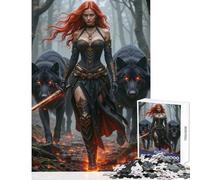 Puzzle 1000 pièces pour Adultes Guerrière avec des Loups dans la forêt Décoration intérieure pour Les Anniversaires Jeu de détente Chaque pièce est Unique Dimensions 38x26cm