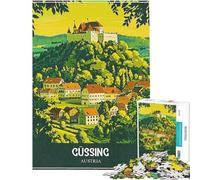 Puzzle 1000 pièces pour Adultes Güssing Autriche Affiche de Voyage Vintage Puzzles pour Adolescents Vacances à la Maison Tuer Le Temps Liste de souhaits avec Le Père Noël Cadeaux d'anniversaires