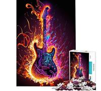 Puzzle 1000 pièces pour Adultes Guitare et feu Puzzle décoratif Mural Cadeau de Noël ou d'anniversaire (75x50cm)
