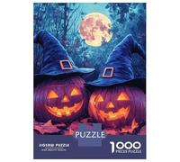 Puzzle 1000 Pièces pour Adultes Halloween Pumpkins with Witch Hats Puzzles pour Adultes - Décoration Murale - Niveau De Difficulté : Difficile, Très Difficile Et Stimulant 52x38cm/1000pcs