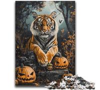 Puzzle 1000 pièces pour Adultes Halloween Tigre Anti-Stress Staycation Kill Time avec Affiche et fiche de Questions Assorties 26x38cm