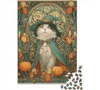 Puzzle 1000 Pièces pour Adultes Halloween Witch Cat Art Print-2 Puzzle Adulte - Jeux Relaxants - Course De Vitesse Manuelle - Cadeau d'anniversaire Unique 52x38cm/1000pcs