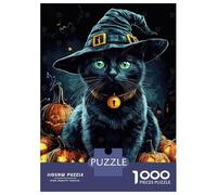 Puzzle 1000 Pièces pour Adultes Halloween Witch Cat Puzzle pour Adultes Jeu Manuel Décoration Murale pour Les Joueurs 38x26cm/1000pcs