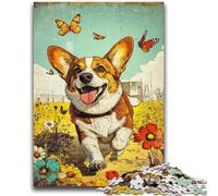 Puzzle 1000 pièces pour Adultes Happy Corgi Stress Relief Staycation Kill Time avec Affiche et fiche de Questions Assorties 50x75cm