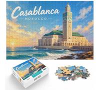 Puzzle 1000 pièces pour Adultes, Hassan II Mosque Minimalist Sunset View | Pour les soirées de Noël et les loisirs d'hiver : ce puzzle adulte 1000 pièces offre une activité classique pour Noël.