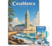 Puzzle 1000 pièces pour Adultes, Hassan II Mosque Minimalist Sunset View | Pour offrir un puzzle à un adulte passionné : ce puzzle 1000 pièces adulte convient aux journées calmes autour de Noël.