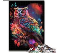 Puzzle 1000 pièces pour Adultes Hibou coloré en Bois, décoration Artistique DIY Parfaite ou Cadeau d'anniversaire 50x75cm pour Anniversaire, Vacances, Noël, Halloween