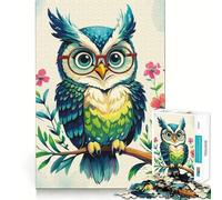 Puzzle 1000 pièces pour Adultes Hibou Dessin animé avec Lunettes sur Une Branche Jeu de Concentration pour Passer Le Temps Scène de Noël Illustration (38x26cm)