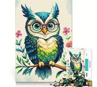 Puzzle 1000 pièces pour Adultes Hibou Dessin animé avec Lunettes sur Une Branche Jeu de réflexion Amusant et Facile à Assembler pour Noël Jeu de détente (50x75cm)
