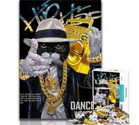 Puzzle 1000 pièces pour Adultes Hip Hop Rappeur Chat tigré 1000 pièces pour Adolescents, Jeu Familial Anti-Stress, défi Difficile adapté aux Couples (Taille 75x50cm)
