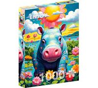 Puzzle 1000 pièces pour Adultes - Hippopotame Mignon dans Un lac Fleuri | Finition Mate antireflet | Puzzle Amusant et exigeant | 68 x 48 cm | Cadeau Original | Enjoy