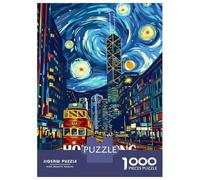 Puzzle 1000 Pièces pour Adultes Hong Kong Starry Night Tram Puzzle pour Adultes Jeu Familial Décoration Murale pour Anniversaire, Noël 52x38cm/1000pcs