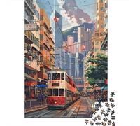 Puzzle 1000 Pièces pour Adultes Hong Kong Tramway Ride Puzzles pour Adultes - Défi Difficile - Liste De Souhaits avec Le Père Noël - Cadeaux d'anniversaire Uniques 70x50cm/1000pcs