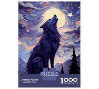Puzzle 1000 Pièces pour Adultes, Howling Wolf Starry Night, Réduction du Stress, Cadeau De Fin D’Année, Pièces Durables, 52x38cm/1000pcs
