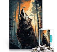 Puzzle 1000 pièces pour Adultes Hurlement du Loup de la forêt au crépuscule Casse-tête pour Cadeaux d'anniversaire 50x70cm
