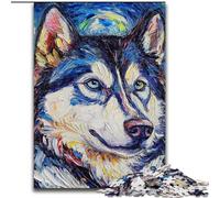 Puzzle 1000 pièces pour Adultes Husky Night Sky en Bois, Cadeau de Noël, idéal pour Le Bureau, la Chambre, Le Salon, 1000 pièces(50x75cm)