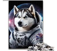 Puzzle 1000 pièces pour Adultes Husky sibérien Astronaute en Bois, pour Noël et Le Nouvel an, Cadeau de Vacances 50x75cm pour Un Jeu interactif en Famille