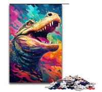 Puzzle 1000 pièces pour Adultes Il y a Beaucoup d'éclaboussures colorées Autour du Crocodile Puzzle Familial Amusant avec Affiche Assortie et Feuille de Questions réponses 75x50cm