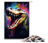 Puzzle 1000 pièces pour Adultes Il y a Beaucoup d'éclaboussures colorées Autour du Crocodile Puzzles pour Adultes Puzzle en Bois Jeu Stimulant 75x50cm