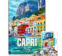 Puzzle 1000 pièces pour Adultes, île de Capri, Italie, Jouets éducatifs et éducatifs, Jeux familiaux avec Affiche et fiche de Questions-réponses Assorties, 38x26cm