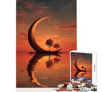 Puzzle 1000 pièces pour Adultes « Île du Croissant de Lune au Coucher du Soleil » Jeu éducatif pour Les Anniversaires Jeu Relaxant Collection d'artistes Beaux-Arts Format 38x52cm