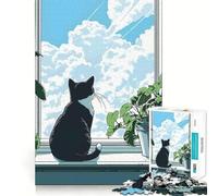 Puzzle 1000 pièces pour Adultes,Illustration de Chat regardant par la fenêtre,Objet décoratif,Jeu de Construction,Jeu de Paix,Cadeau d'anniversaire (38x26cm)