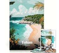 Puzzle 1000 pièces pour Adultes Illustration de Paysage de Plage de Tulum Mexique Jeu d'articulation Fin et Amusant pour se détendre et Passer Un Bon Moment Cadeau de Noël ou de Loisirs