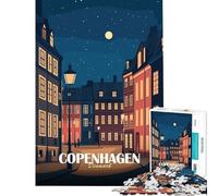 Puzzle 1000 pièces pour Adultes Illustration d'un Paysage Urbain Nocturne de Copenhague Danemark Jeu Relaxant défi intellectuel Jouet addictif Cadeau d'anniversaire pour Toute la Famille (75x50cm)