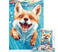 Puzzle 1000 pièces pour Adultes Illustration d'un Renard Joyeux nageant sous l'eau Jeu Anti-Stress Cadeau Amusant Jeu Familial Réduction du Stress Dimensions 38x26cm