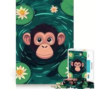 Puzzle 1000 pièces pour Adultes,Illustration d'un Singe dans Un étang aux nénuphars,Assemblage Parfait,Jeu de réflexion Artistique,Cadeau,Jeu Lent,décoration Murale de Noël (38x52cm)