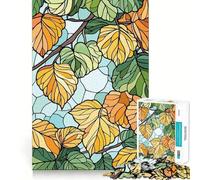 Puzzle 1000 pièces pour Adultes Illustration Style vitrail de Feuilles d'automne Jeu d'assemblage Facile Jeu de réflexion Amusant et Relaxant Activité d'anniversaire (50x75cm)