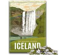 Puzzle 1000 pièces pour Adultes Islande Skogafoss Cascade 1000 pièces pour Adolescents, Jeux d'activités familiales stimulants, Jouet de Bricolage pour décoration Murale de la Maison (26x38cm)
