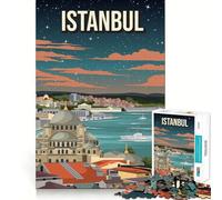Puzzle 1000 pièces pour Adultes Istanbul,Turquie,Paysage Urbain Nocturne Jeu de réflexion et de Calme Cadeau apaisant pour Noël (38x26cm)