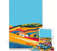 Puzzle 1000 pièces pour Adultes Italie Collines toscanes Art Minimaliste Bords épurés Jeu de réflexion Amusant Jeu de détente Cadeau d'anniversaire Amusant (50x75cm)