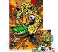 Puzzle 1000 pièces pour Adultes Jaguar Contre Alligator Séjour Anti-Stress pour Tuer Le Temps Super Cadeau 52x38cm