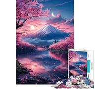 Puzzle 1000 pièces pour Adultes Japon Fleurs de Cerisier du Mont Fuji Jeu de Relaxation Défi Difficile Cadeau Anti-Stress (Dimensions 38x26cm)