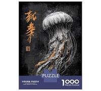 Puzzle 1000 Pièces pour Adultes Jellyfish Ink Art with Asian Script Puzzles pour Adultes - Anti-Stress - Défi À Relever - Idée Cadeau Anti-Stress 38x26cm/1000pcs