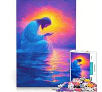 Puzzle 1000 pièces pour Adultes Jésus priant au Coucher du Soleil décoration Murale pour s'amuser en Famille Cadeau d'anniversaire Cadeau de Voyage 50x75cm