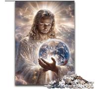 Puzzle 1000 pièces pour Adultes Jésus Tenant la Terre Puzzle en Carton Un Casse-tête Stimulant pour Les Adolescents, Parfait pour la décoration intérieure ou comme Cadeau Taille 38x26CM