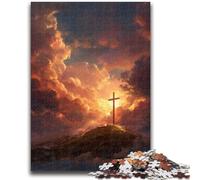 Puzzle 1000 pièces pour Adultes, Jeu de Croix au Coucher du Soleil, Chaque pièce est Unique - Jeu Familial Stimulant et Amusant 26x38cm